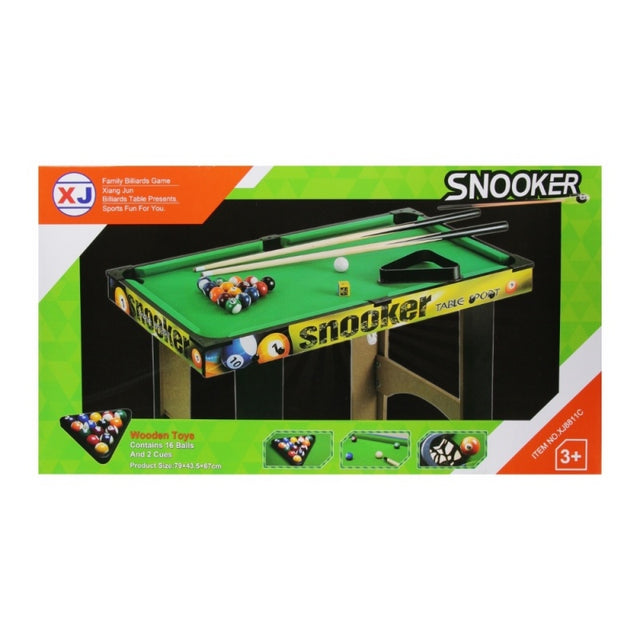 Jucarie set masa biliard MegaCreative 569583, 16 bile, 2 tacuri, lemn+pvc, 79x67x44cm