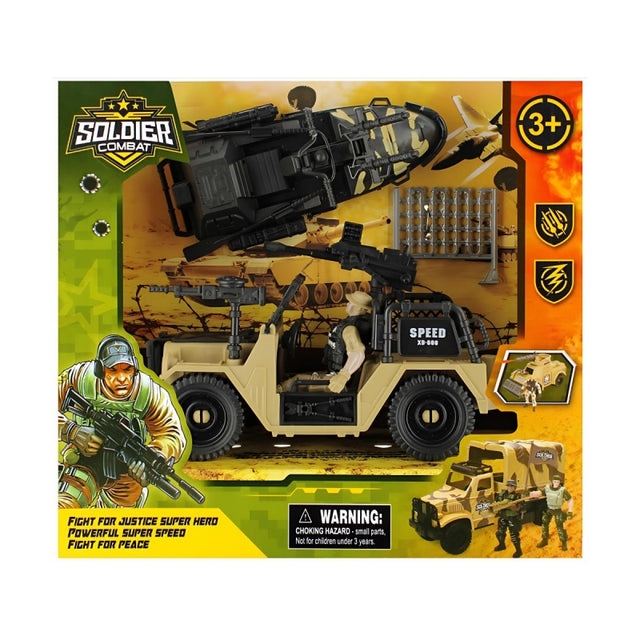 Jucarie set masina + salupa militara cu soldat si accesorii MegaCreative, 523463, +3ani