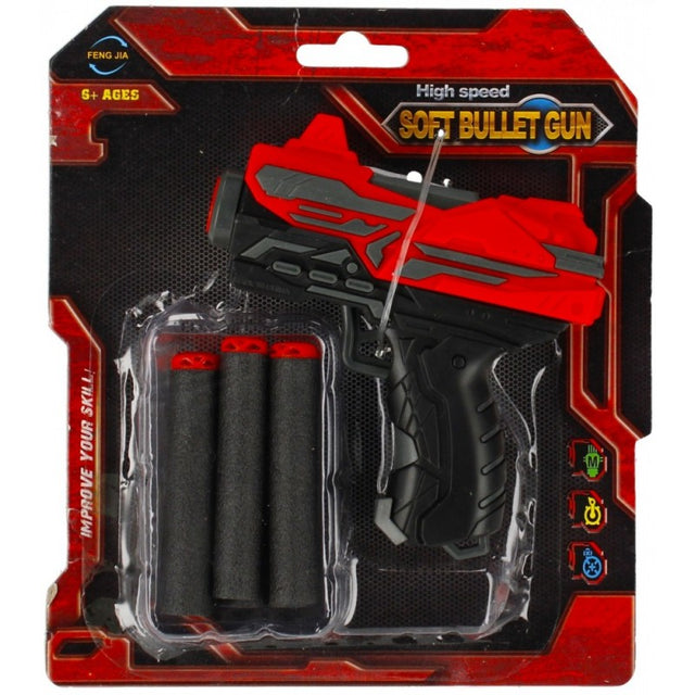 Blaster - pistol 10.5cm, include 6 proiectile din spuma, rosu-negru, 6+ ani, MegaCreative, 461274