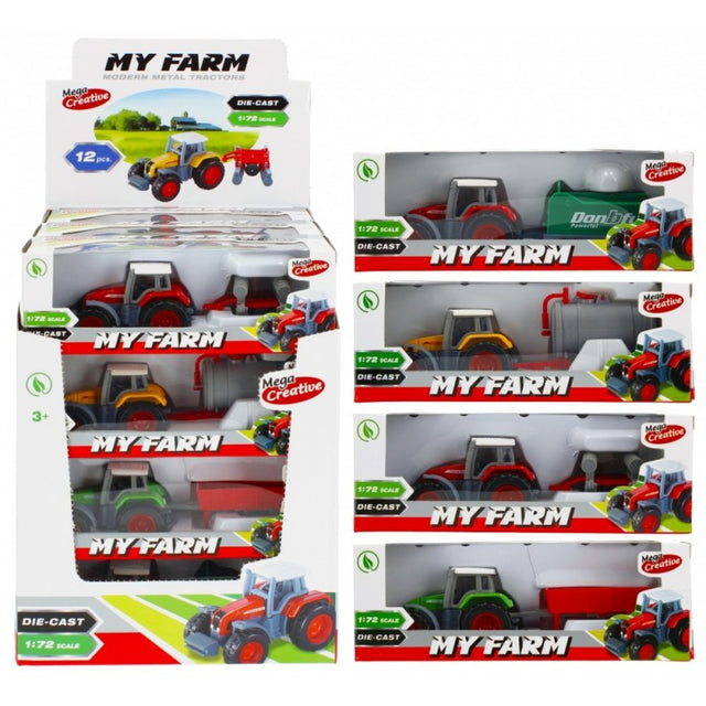 Tractor agricol cu remorca MegaCreative 382383, 17cm, diverse modele, plastic, 3+ ani