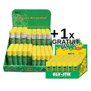 Display - Lipici solid Amos, 30x8g, 20x15g, 20x20g, 12x35g, fara solvent, set 82 buc + Display 30x Lipici solid 8g Amos gratuit