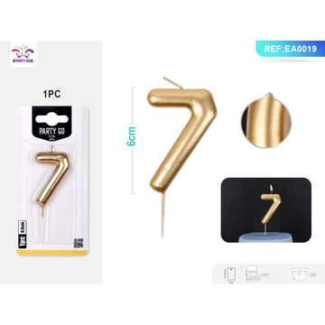 Lumanari aniversare pentru tort PartyGo cifra 7, 6cm, auriu, EA0019