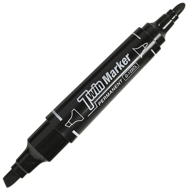 Marker permanent CNX G-122CL, varf rotund / varf tesit, 2 capete, negru