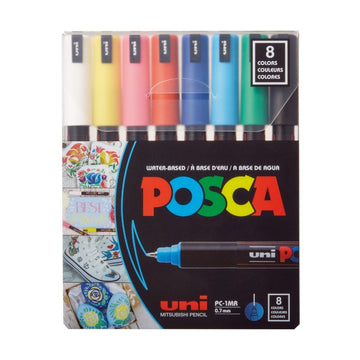 Marker UNI Posca PC-1MR, varf fin metalic, 0.7mm, set 8 culori