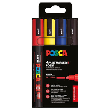 Marker UNI Posca PC-5M, varf rotund, 1.8-2.5mm, set 4 culori