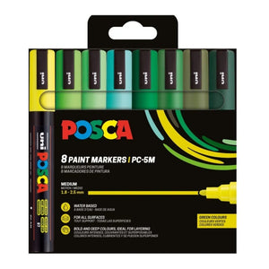 Marker UNI PC-5M Posca 1.8-2.5 mm set 8 culori, nuante de verde
