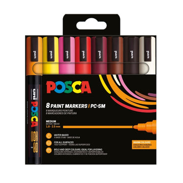 Marker UNI Posca PC-5M, varf rotund, 1.8-2.5mm, set 8 culori calde