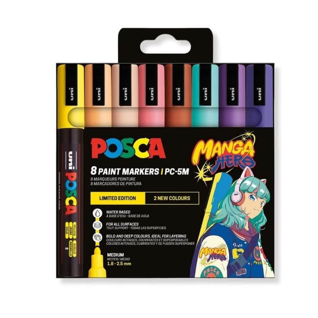 Marker UNI PC-5M Posca 1.8-2.5 mm set 8 culori MANGA HERO