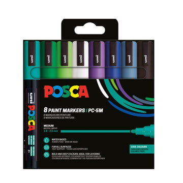 Marker UNI Posca PC-5M, varf rotund, 1.8-2.5mm, set 8 culori reci
