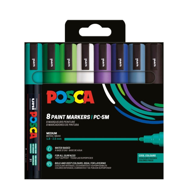 Marker UNI Posca PC-5M, varf rotund, 1.8-2.5mm, set 8 culori reci