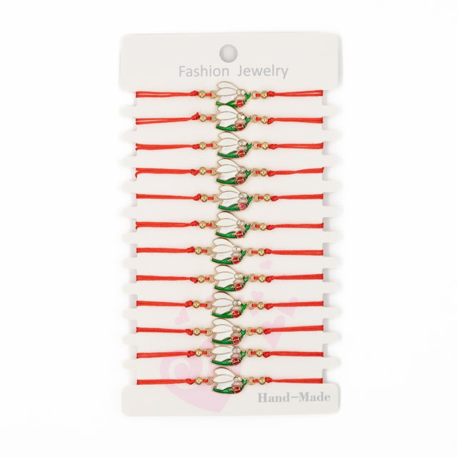Martisor - Bratara cu snur textil, ghiocel, set 12 buc