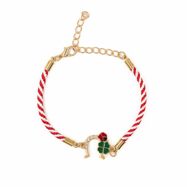 Martisor - Bratara cu snur textil, potcoava cu trifoi, set 12 buc