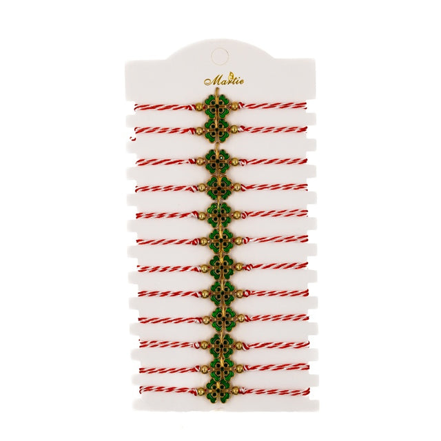 Martisor - Bratara cu snur textil, trifoi, set 12 buc