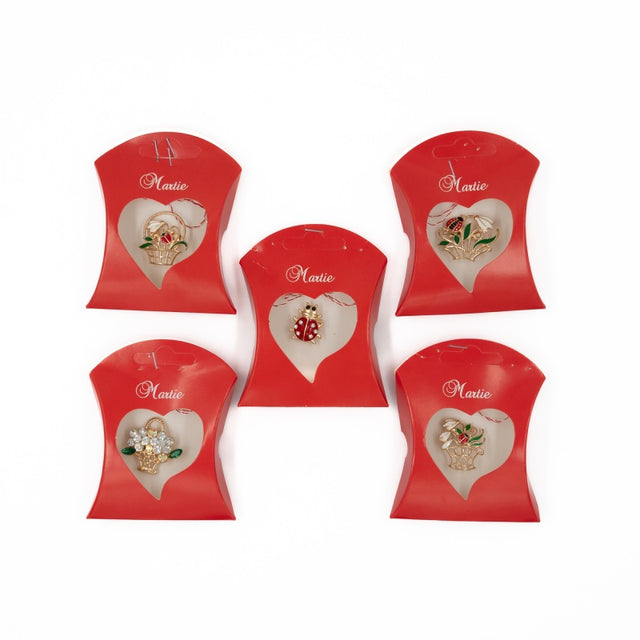 Martisor - Brosa metalica, diverse modele, buburuza, cos cu flori