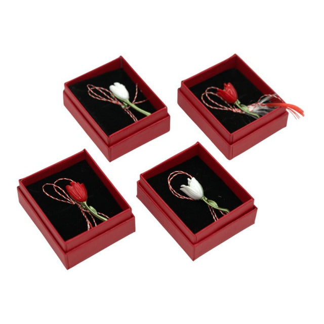 Martisor - ghiocel metalic, cutie carton rosie