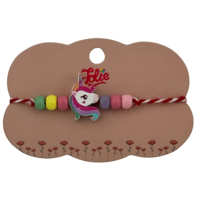 Martisor pentru copii - tip bratara, fir textil alb / rosu, diverse modele lemn