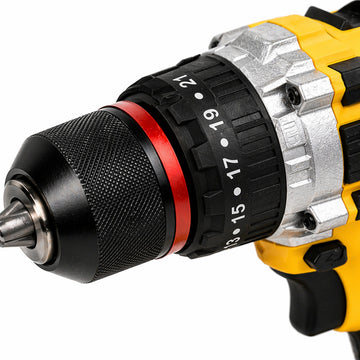 Masina de Gaurit si Insurubat cu Percutie, Motor Fara Perii, 2 Acumulatori 48V 1500 mAh Li-Ion Inclusi, 23+1 Trepte Torsiune, 45 Nm, 2 Trepte 500/1500 RPM, Mandrina 6D Metalica 10mm, 30 Accesorii, Pexor negru-galben
