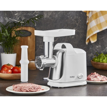 Masina de tocat carne Floria ZLN7966 – 1300W, 2 site, functie revers, lama inox, alb