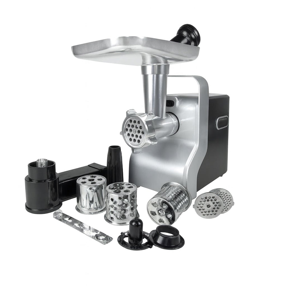 Masina de tocat carne multifunctionala 2100W, Zilan ZLN0126, 3 viteze, accesorii pentru legume si carnati, cutit inox, negru/gri