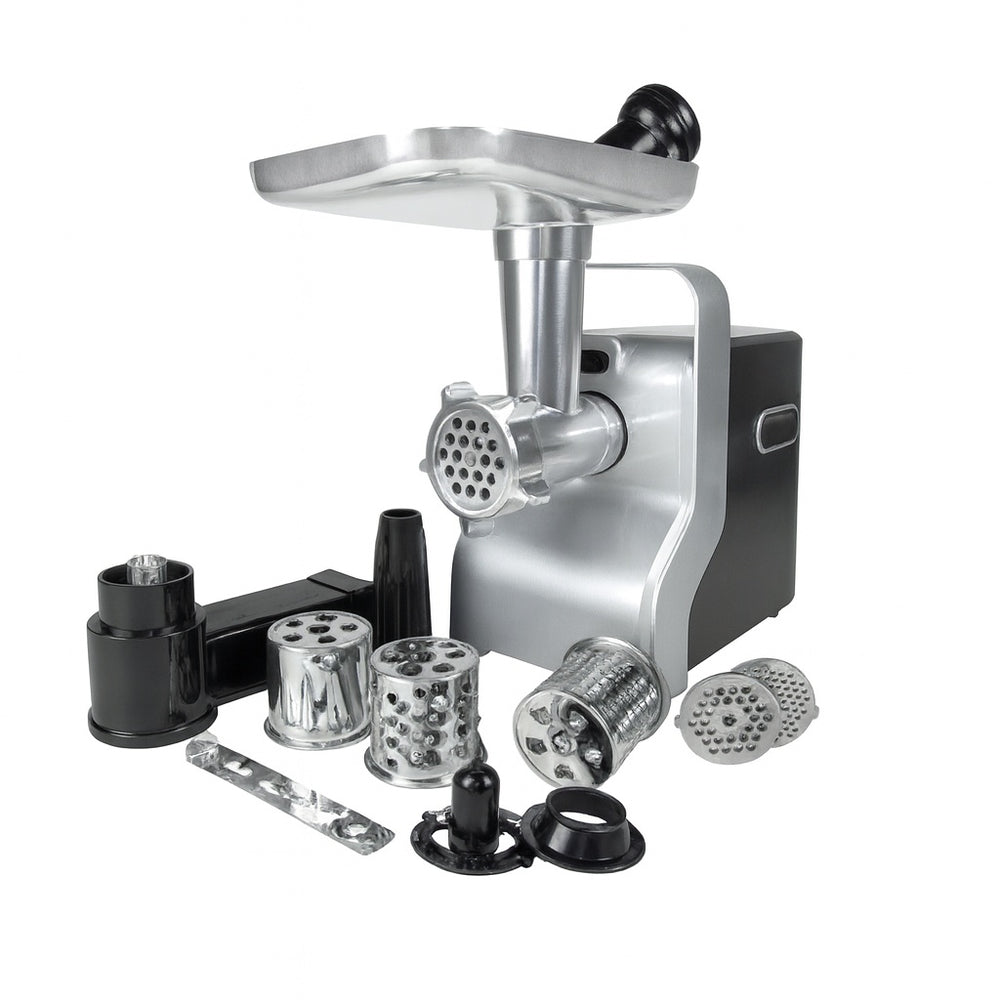 Masina de tocat carne multifunctionala Zilan ZLN0126 – 2100W, 3 viteze, accesorii feliere si carnati, cutit inox, negru/gri