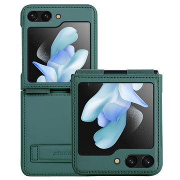 Husa Nillkin pentru Samsung Z Flip5, Qin Piele, PC Piele - Verde inchis
