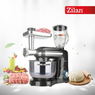 Mixer, blender si masina de tocat 3 in 1 ZILAN ZLN1772 – 1400W, Bol inox 5.5L, 6+1 viteze, negru