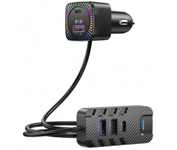 Modulator FM XO BCC13, cu Cablu Extensibil 1.5m, 2xUSB-C, 3xUSB-A - Negru