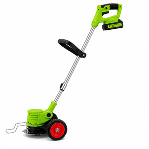 Motocoasa electrica cu roti 2 acumulatori 48V, fara fir, 18000 RPM, Autonomie Mare, 3 Tipuri de Lame de Taiere, Brat ajustabil, Pexor verde
