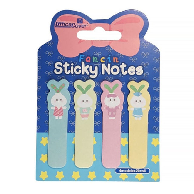 Notes adeziv index Office Cover 3049, 15x58mm, hartie, 4 modele iepurasi, 80 coli/set