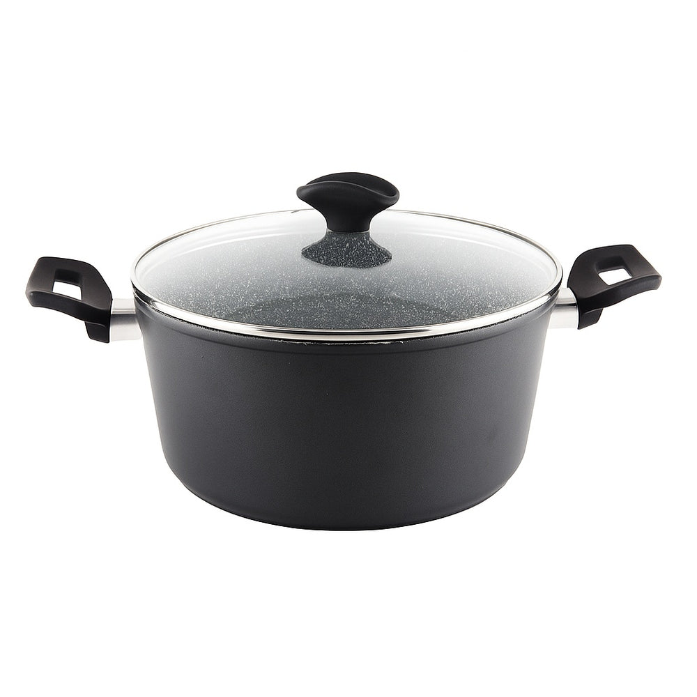 Oala cu capac sticla 24 cm, 4L, Zilan ZLN3321, aluminiu cu interior granit, compatibila inductie si masina de spalat vase
