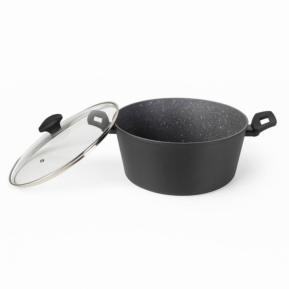 Oala cu capac sticla 28 cm, 6L, Zilan ZLN3338, aluminiu cu interior granit, compatibila inductie si masina de spalat vase