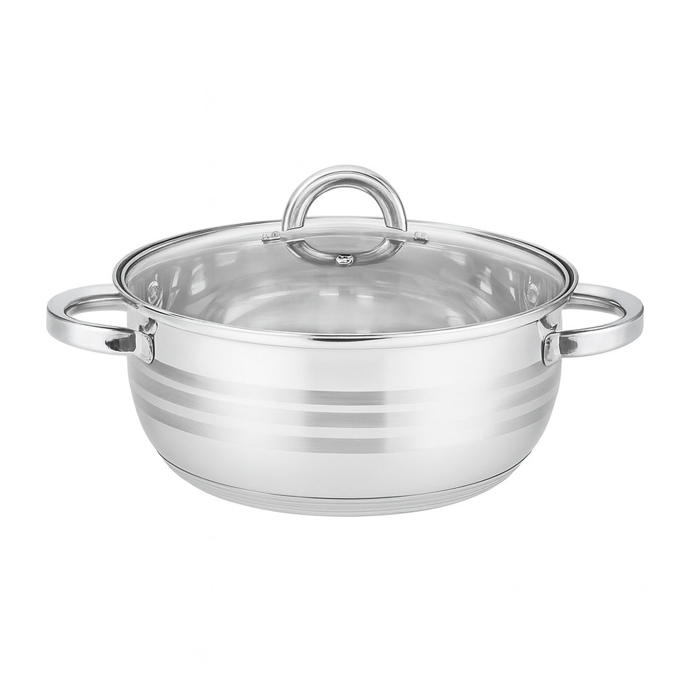 Oală inox cu capac FLORIA, 4L, 24x9 cm, fund 3 straturi, sticlă termorezistentă, ZLN4106, argintiu