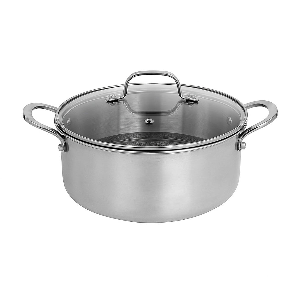 Oala Zilan ZLN9648 cu capac, Tri-Ply inox, antiaderenta, protectie la zgarieturi, compatibila inductie, 24 cm, 4.3L