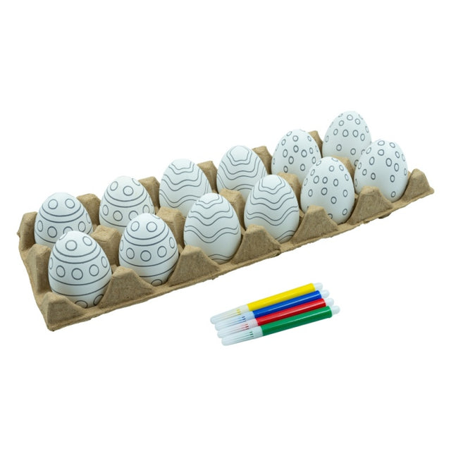 Oua cu cofraj Colorarte 12 buc - 6cm, alb cu diverse modele, 4 carioci