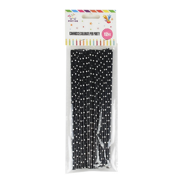 Paie negre cu bulie albe 20cm, PartyGo, BK0007, set 12 buc