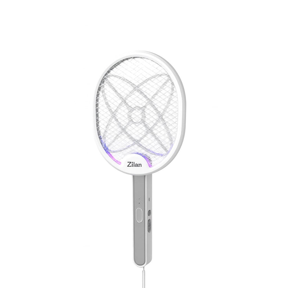 Paleta electrica anti-insecte Zilan ZLN7088, 2800V, reincarcabila, lampa LED, maner reglabil, suport inclus, alba