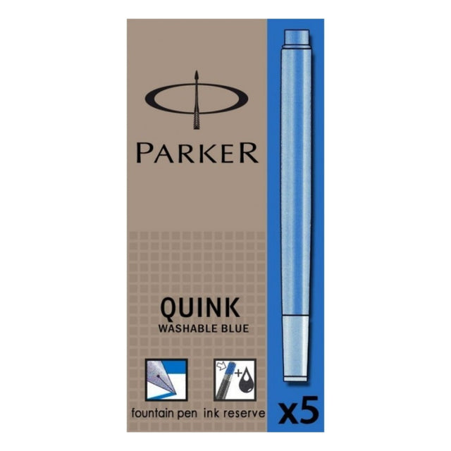 Patroane cerneala lungi (rezerve) Parker Quink 1950383, cerneala albastra, set 5 buc