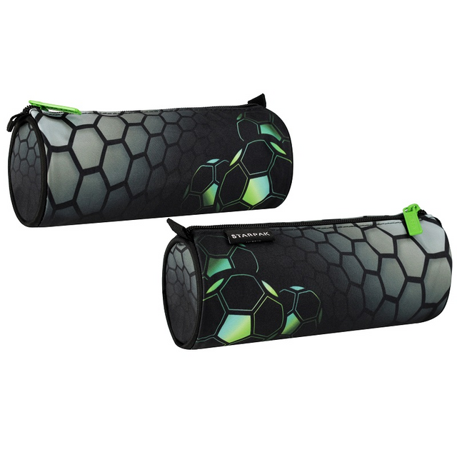 Penar neechipat Starpak Football, 1 fermoar, negru cu verde, cilindric, 506128