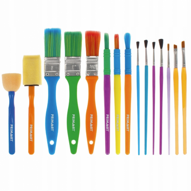 Pensula Prima Art 382499, varf rotund, lat, lat oblic, evantai, pentru copii, blister 15 buc