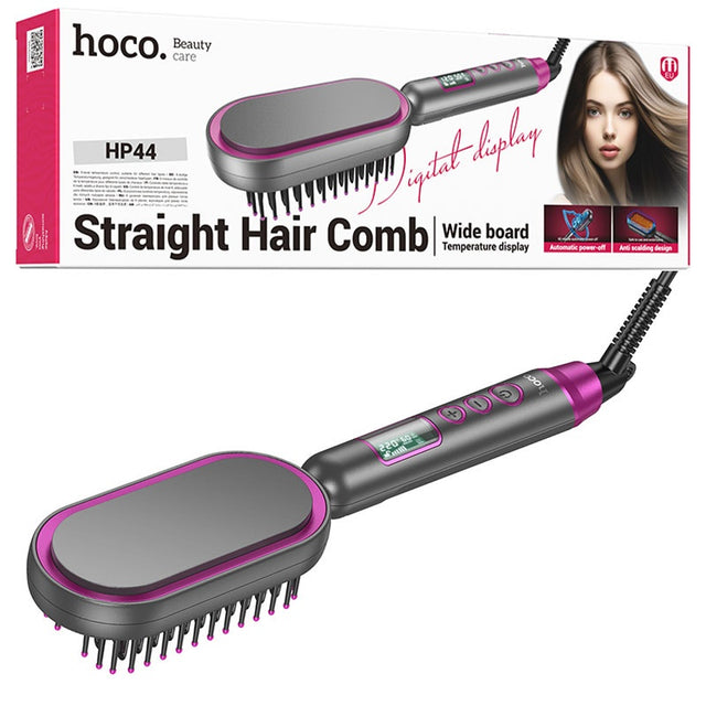Hoco HP44, Perie Electrica de Indreptat Parul, Temperatura Reglabila, Afisaj Digital - Roz