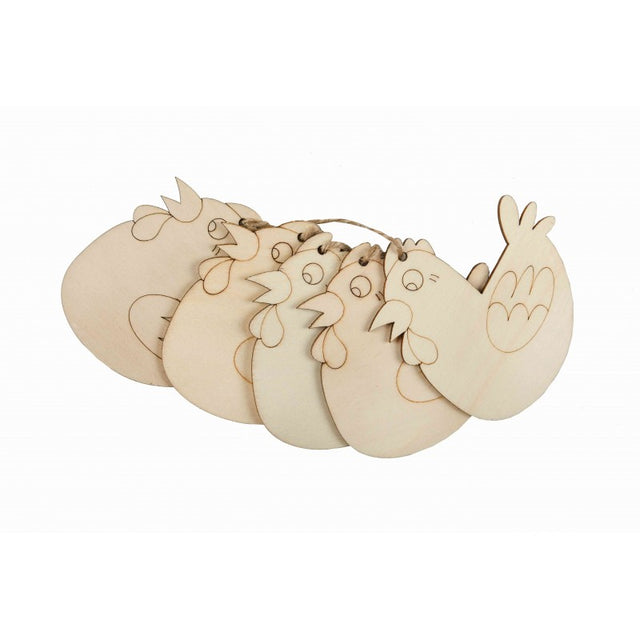 Accesorii creatie - lemn pirogravura cu sfoara - gaina, 7x7cm, set 5 buc, Colorarte