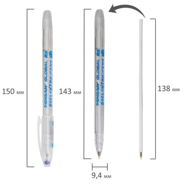 Pix cu bila Pensan Global 21, 0.5mm, capac cu clips, scris albastru