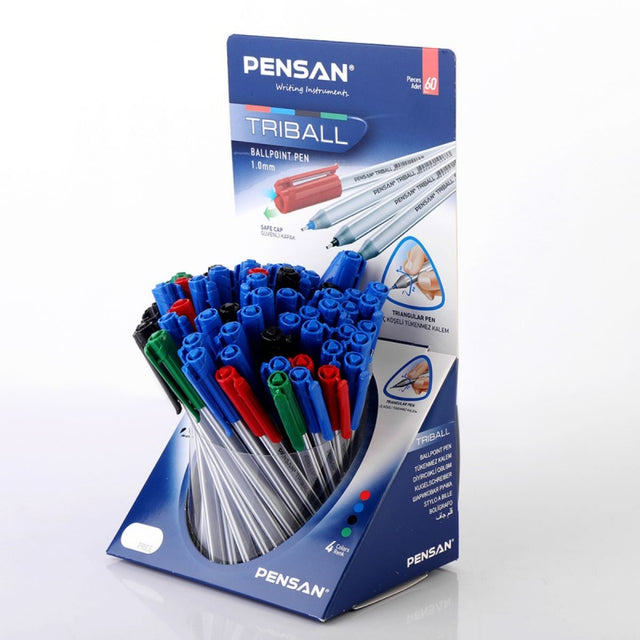 Pix cu bila Pensan Triball, 1.0mm, triunghilar, cu capac - 30A, 15N, 10R, 5V - display 60 bucati