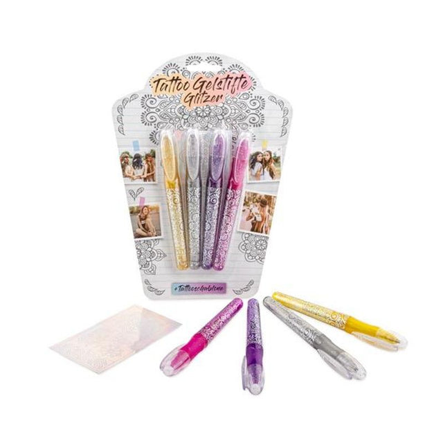 Pix cu gel Trendhaus CH28397, pentru tatuaje cu sclipici, set 4 culori, include sablon