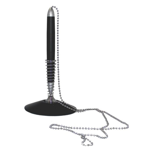 Pix cu bila CNX 138892, cu suport birou, baza rotunda, cu lant metalic, corp negru, scris albastru