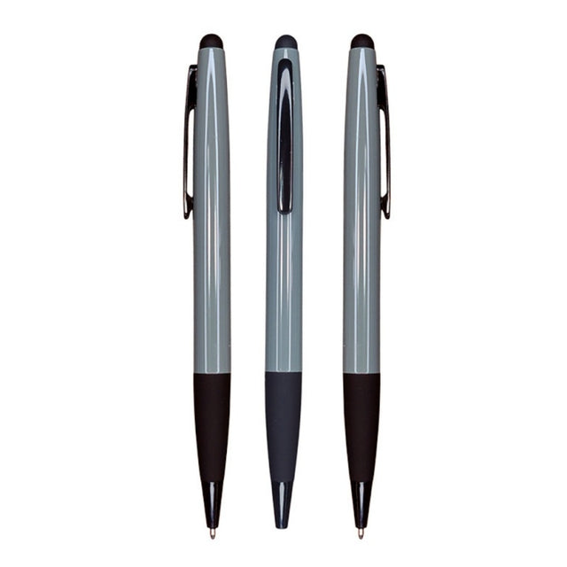 Pix retractabil cu touch CNX E-2, 1.0mm, metalic, pentru inscriptionat, corp gri inchis, clips negru