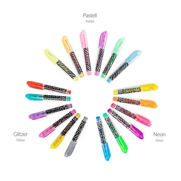 Pix cu gel Trendhaus 955524, cu capac, mini, set 6 culori (neon / pastel / sclipici)