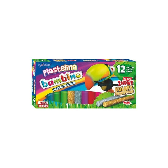 Plastilina Bambino 1710, diverse culori + auriu si argintiu cu sclipici, set 12 culori