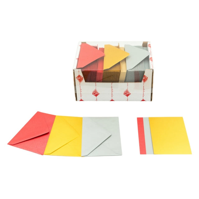 Plic + card Colorarte Perla, culori perlate (rosu, auriu, argintiu), 90x140mm, set 150 buc