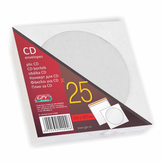Plic CD DVD GPV 164292, cu fereastra, gumat, alb, 90g, set 25 buc